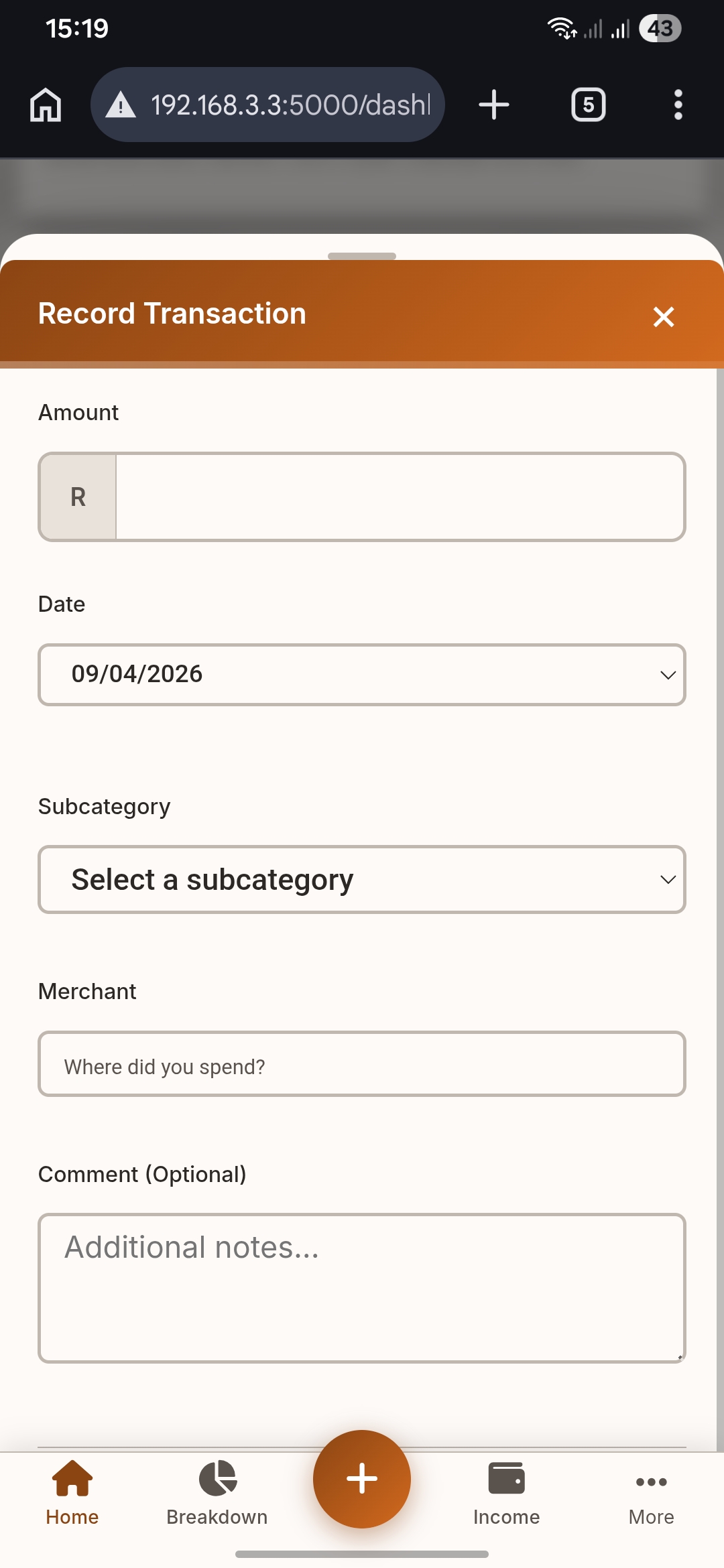 Record transaction on mobile